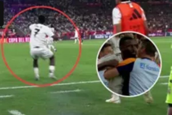 Real Madrid stars slammed for disgusting act during Copa del Rey final as Antonio Rudiger sent off and held back by teammates