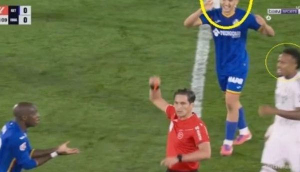 Watch the strange and shocking scenario that unfolded between Getafe’s player Nyom and Real Madrid’s Vinícius Júnior, and the quick, surprising red card that was given, leaving everyone in the stadium stunned and in disbelief